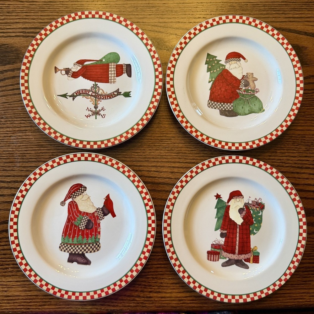 Vintage, Debbie Mumm ,Sakura "Magic of Santa" 8" Salad/Dessert Plates, Set of 4